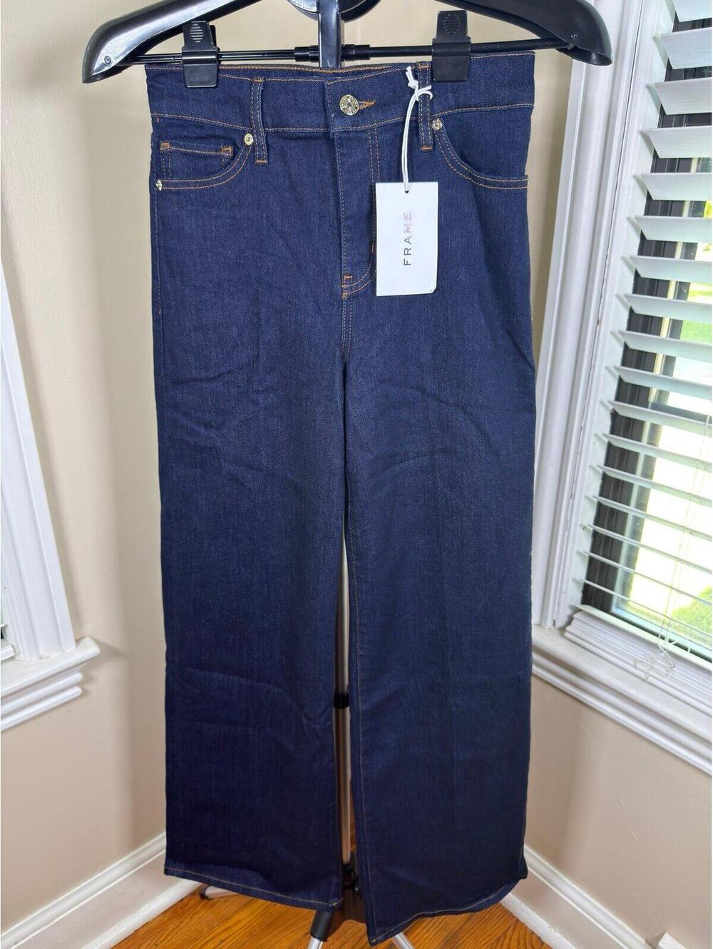 NWT FRAME Le Slim Palazzo Jeans 26 Rinse High Rise Wide Leg Dark Wash 31” Inseam